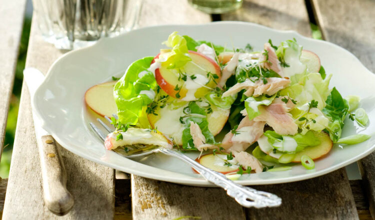 Salade met gerookte forel en appel. Eigen recept geschreven voor Gall