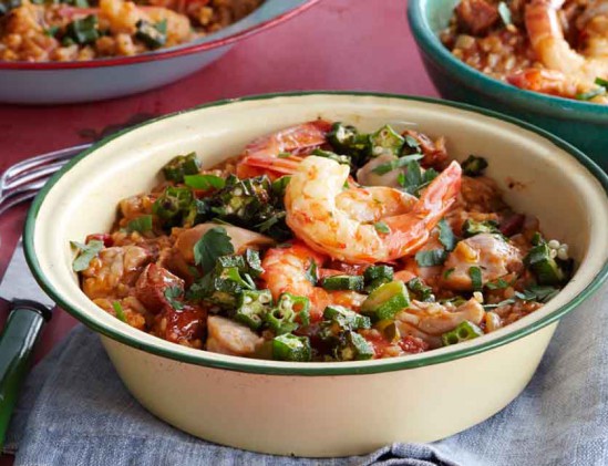 Gumbo met garnalen en rijst uit het kookboek Rijst & co