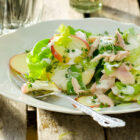 Salade met gerookte forel en appel. Eigen recept geschreven voor Gall